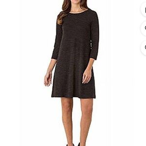 Hilary Radley French Terry Pullover Dress 3/4 Length Sleeve Black Space Dye S